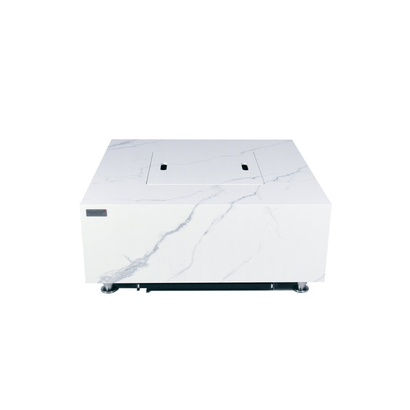 Square Stone Smokeless Outdoor Fireplace, 42.9cm H x 100.1cm W x 100.1cm D, Bianco White, Propane