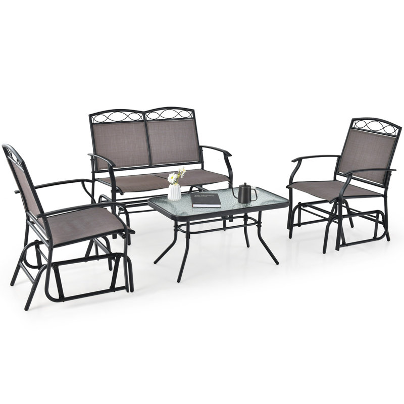 Ensemble de conversation et chaise d'extérieur 4 pièces Winston Porter
