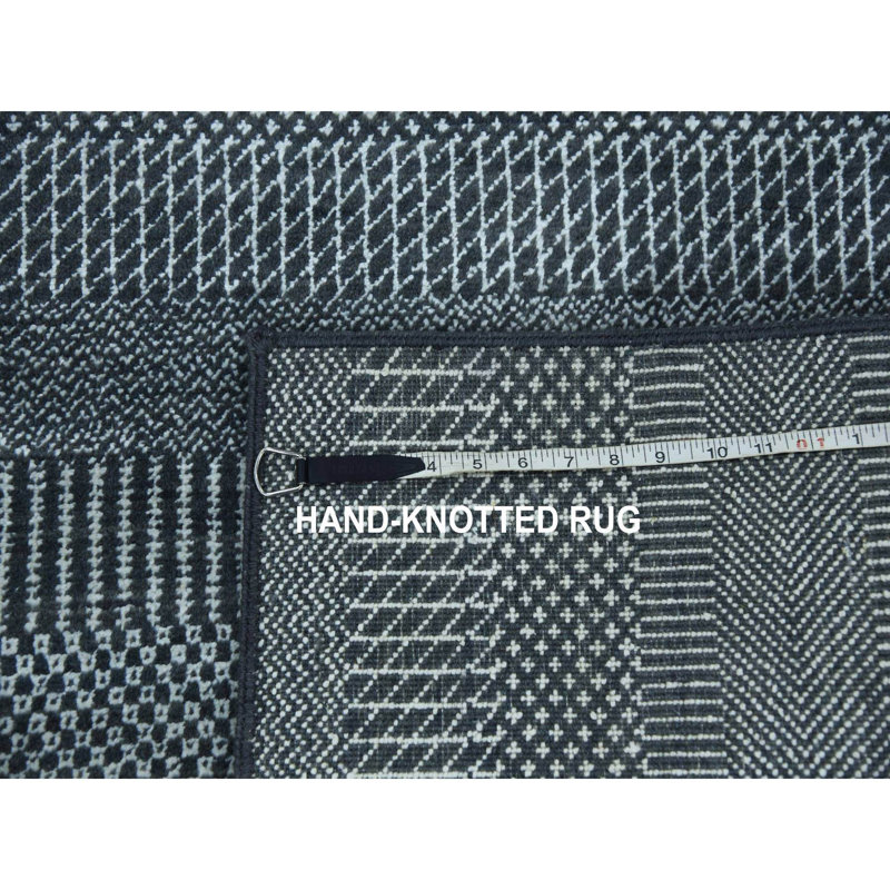 Tapis oriental gris tissé à la main 3 pi 3 po x 5 po gris anthracite, laine et soie, tissage dense Gabbeh