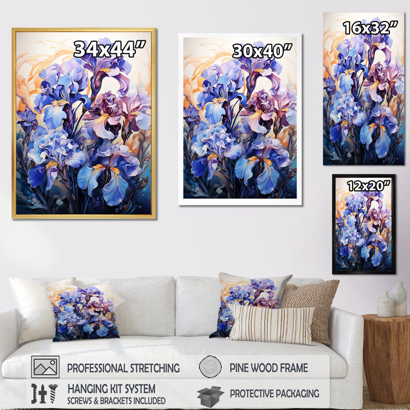 Flow Curved Irises Serenity, reproduction d'art sur toile encadrée, Cadre flottant doré, H 20 po x l 12 po x P 1 po
