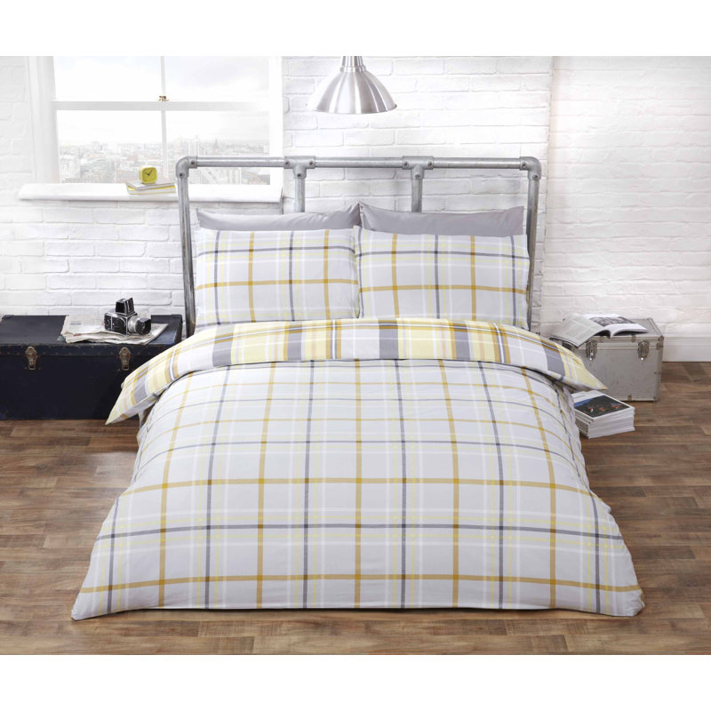 Gore Polyester Duvet Cover with Pillowcases, Kingsize - 2 Standard Pillowcases, Yellow/Grey/Pearl