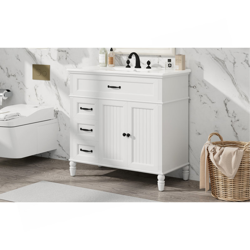 Meuble-lavabo élégant avec lavabo offrant beaucoup de rangement et des caractéristiques de haute qualité.