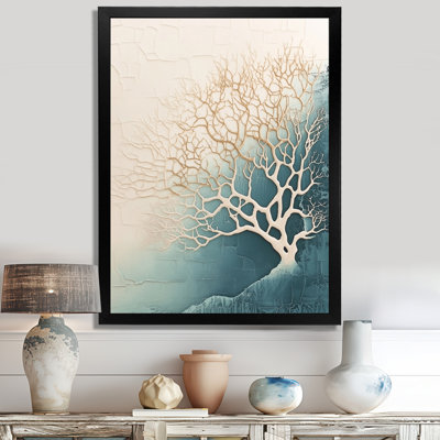 Beige Midnight Coral Study II - Coastal Landscape Picture Framed Wall Art