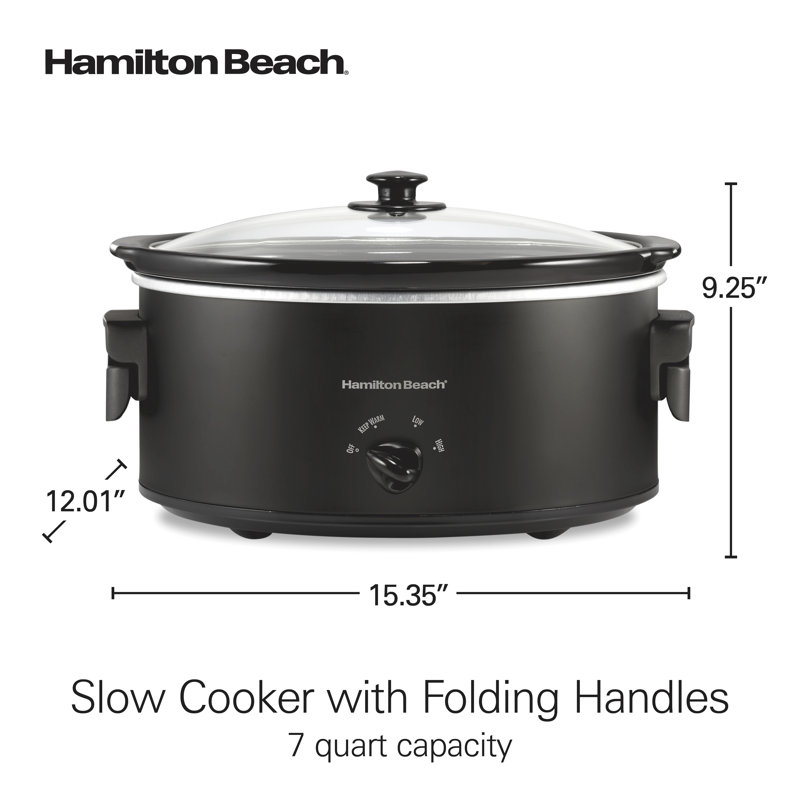 Hamilton Beach 7 Quart Slow Cooker with Folding Handles, Large Capacity, Serves 8+, Matte Black, 33174
