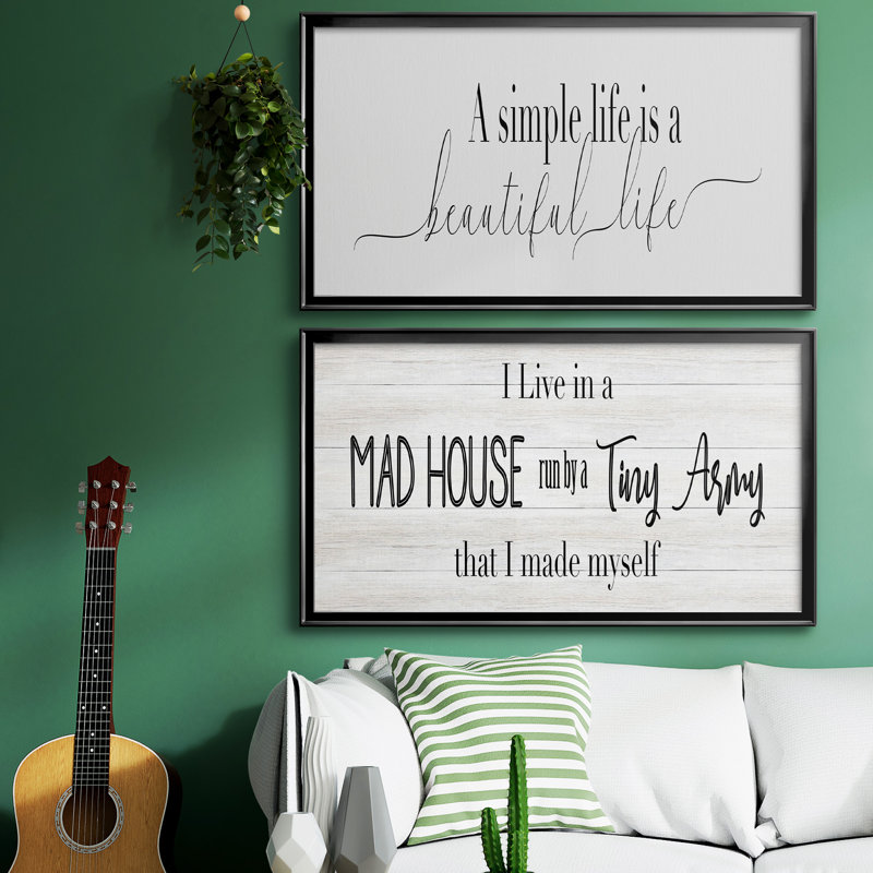 Simple Beautiful Life - Ensemble de 2 encadrements d'art textuel sur toile, Argent, H 22,5 po x l 85 po x P 1,5 po