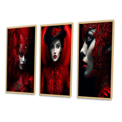 Ensemble de 3 pièces rétro glamour mystérieuse et écarlate - femme à la mode