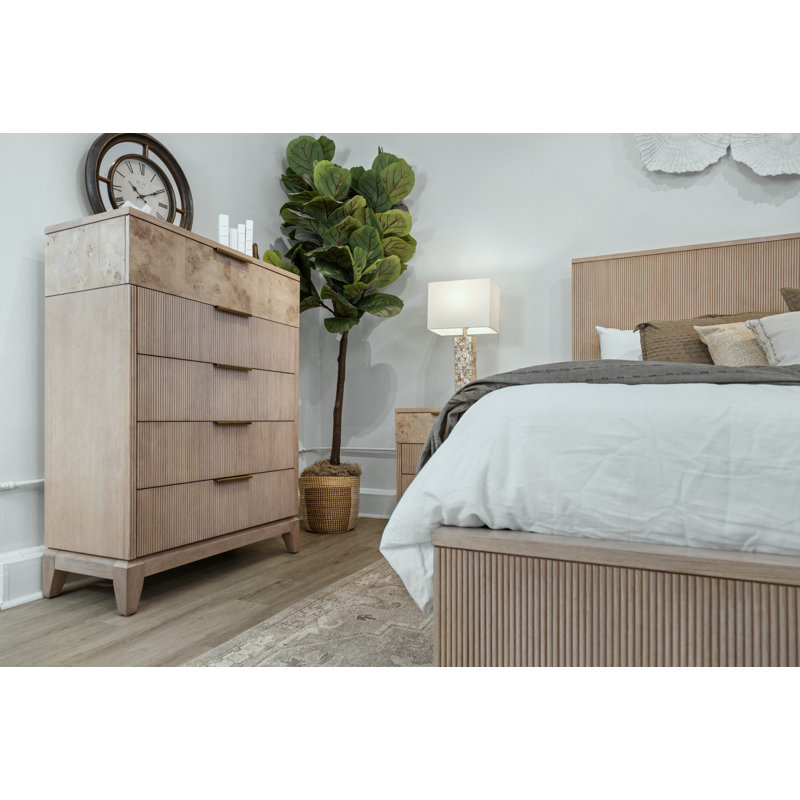 Commode 5 tiroirs Amsden - Finition rose cendré, Crème