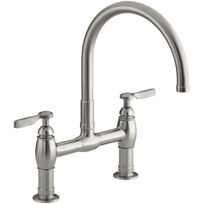 Parq Two-Hole Deck-Mount Kitchen Sink Faucet with 9" Gooseneck Spout and Tri Handles