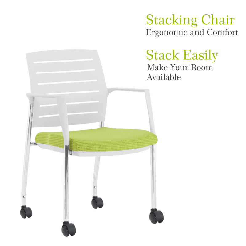 Chaise de salle d'attente empilable Naidus, Roulettes, Vert