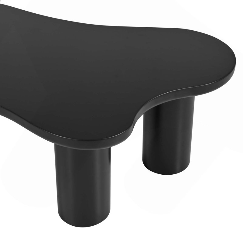 Table basse de 44 po x 25,9 po à assemblage facile avec plateau de 1,5 po d'épaisseur, table de bout irrégulière de style crème avec 3 pieds robustes, table centrale élégante avec bord rond pour le salon