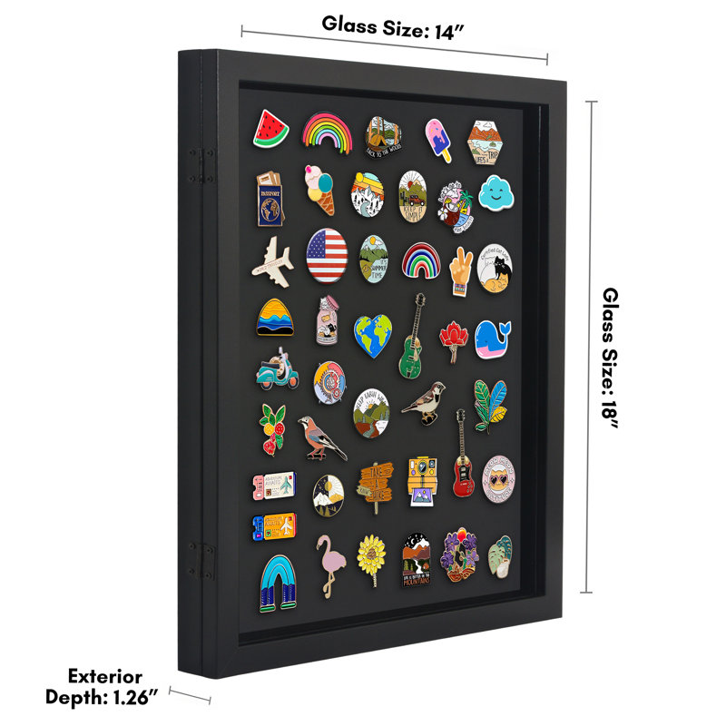 Americanflat 14x18 Pin Display Case Shadow Box for Collectibles with Polished Plexiglass - Black
