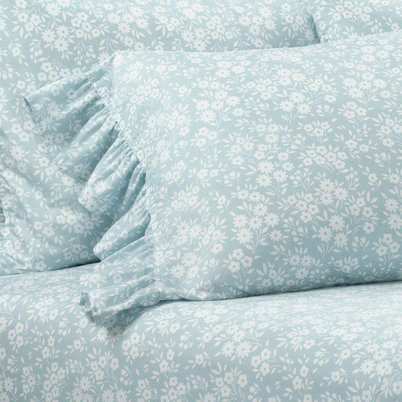 Garden Of Flowers Microfiber Sheet Set, Blue, King Coverlet + 5 Additional Pieces