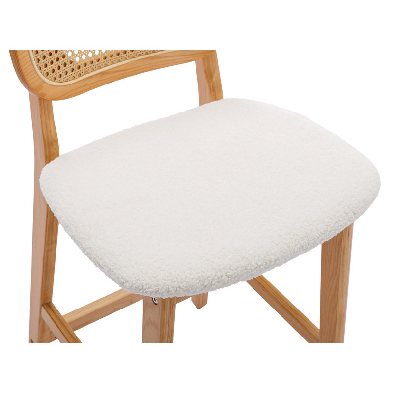 Upholstered Counter Stool with Solid Wood Frame, Wood, Teddy Fabric-Beige