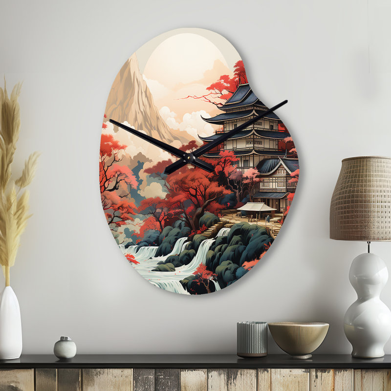 Asian Art Landscape - Art asiatique, horloge murale asymétrique en métal, impression d'horloge murale unique, Grand