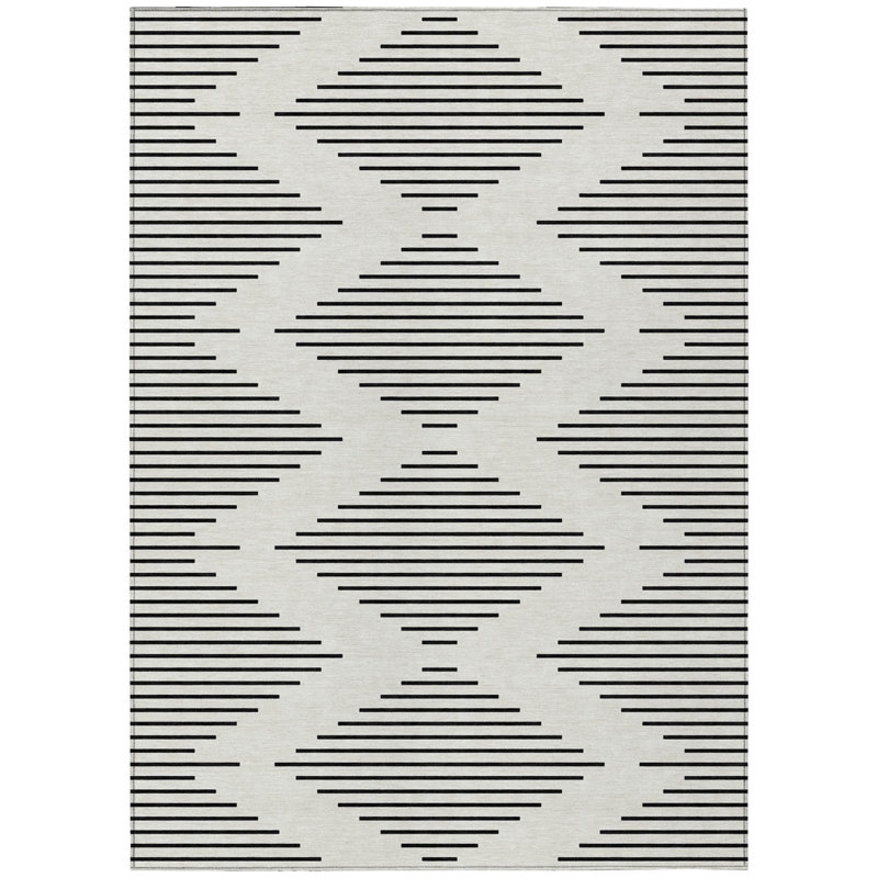 3' X 5' Ivory And Black Geometric Washable Indoor Outdoor Area Rug