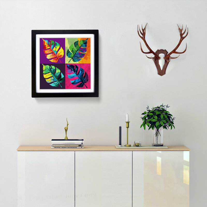 Tropical Leaf Pop Art - Single Picture Frame Print on Wood, Black