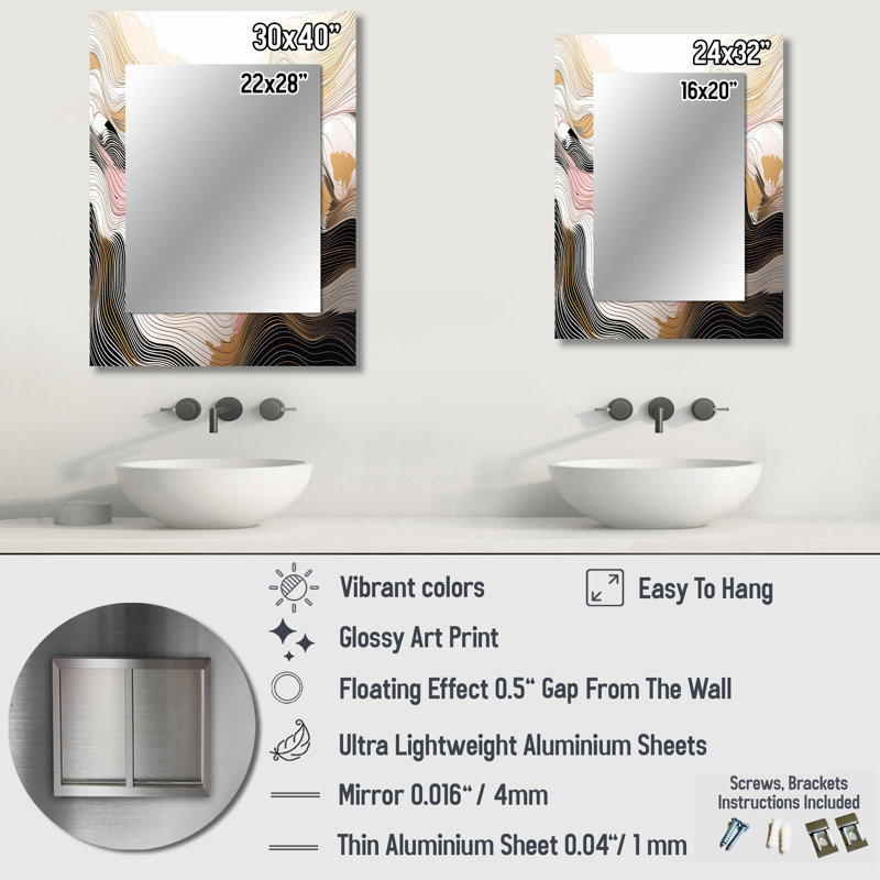 Exploring Abstracted Lines V - Line Art Large Wall Mirror, Modern Unique Mirror, Printed Metal Art, 32" x 24"
