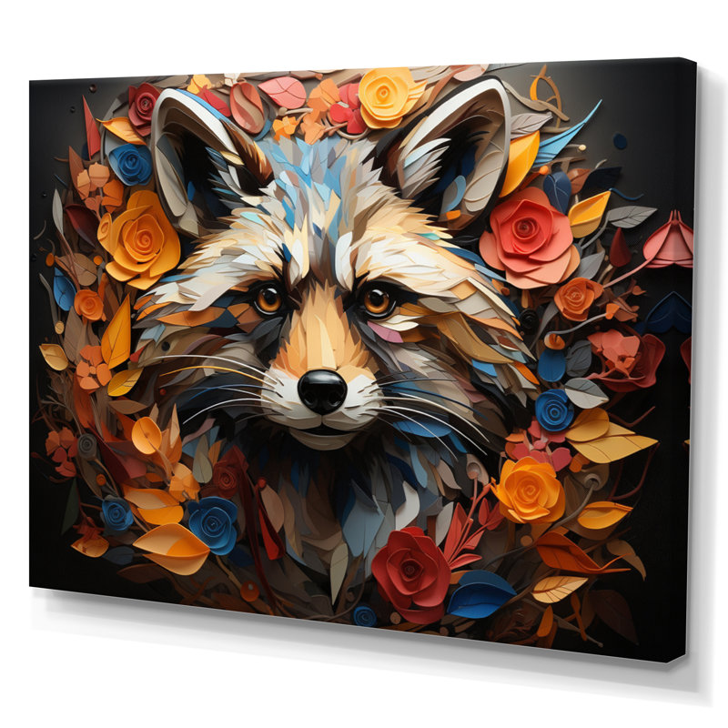 Curious Raccoon Collage IV - Animals Wall Art Prints, H 16 po x l 32 po x P 1 po, Toile tendue
