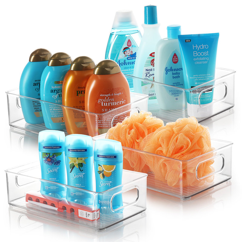 Contenant de rangement empilable en plastique avec poignées pour salle de bain