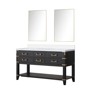 Meuble-lavabo double avec miroirs et tablette ouverte