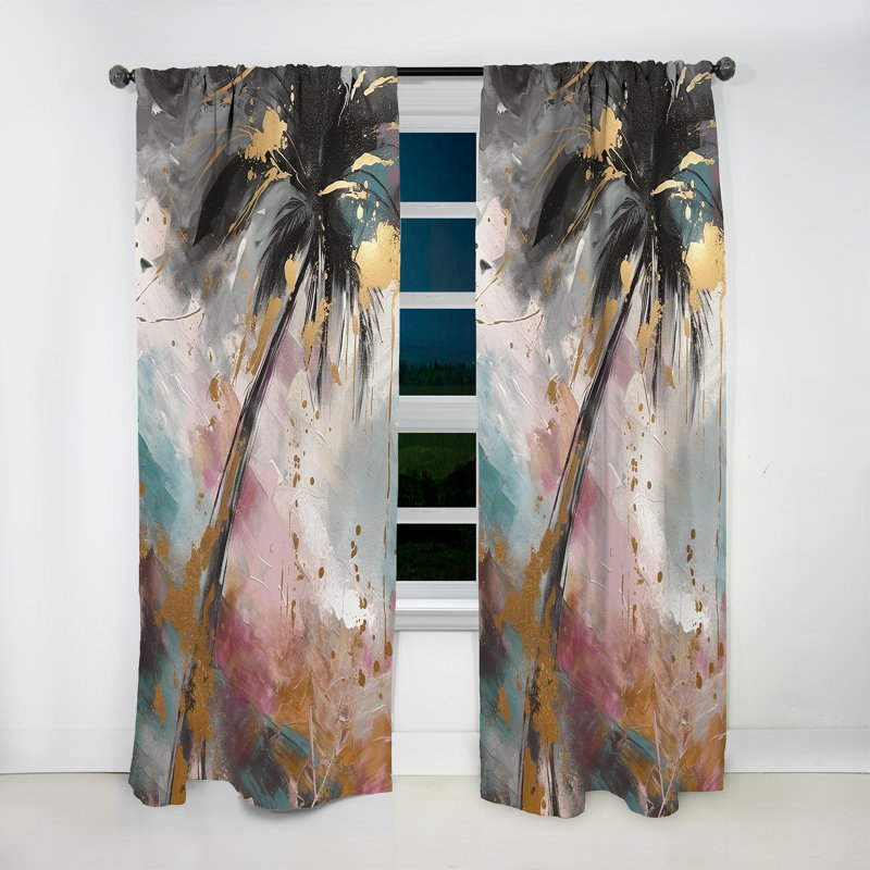 Midvale - Black Elegant Palm Trees I - Traditional Velvet Curtain - Room Darkening - 1 panel, 52" W x 108" L