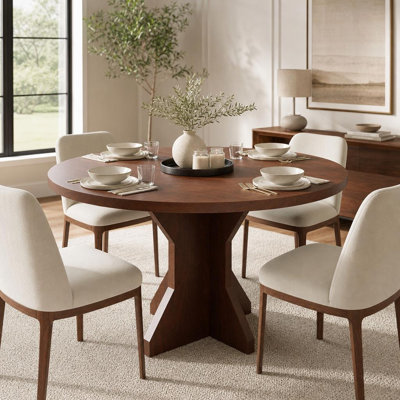 47" Round Dining Table, Kitchen Table for 4-6 People, Circle Tables with Sturdy Pedestal Base, Space Saving Dinning Room Furniture for Living Room, Kitchen, Walnut