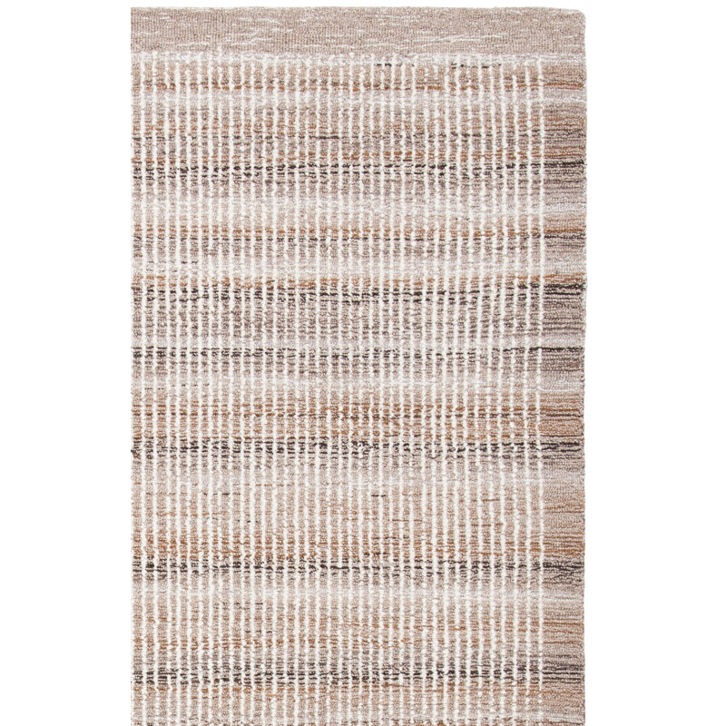 Ardme Hand Tufted Wool/Cotton Striped Rug in Ivory/Light Brown, Rectangle 5' x 8'