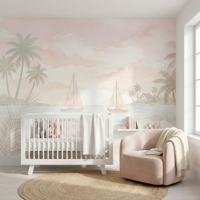 Papier peint paysage panoramique paysage côtier tropical pastel marin