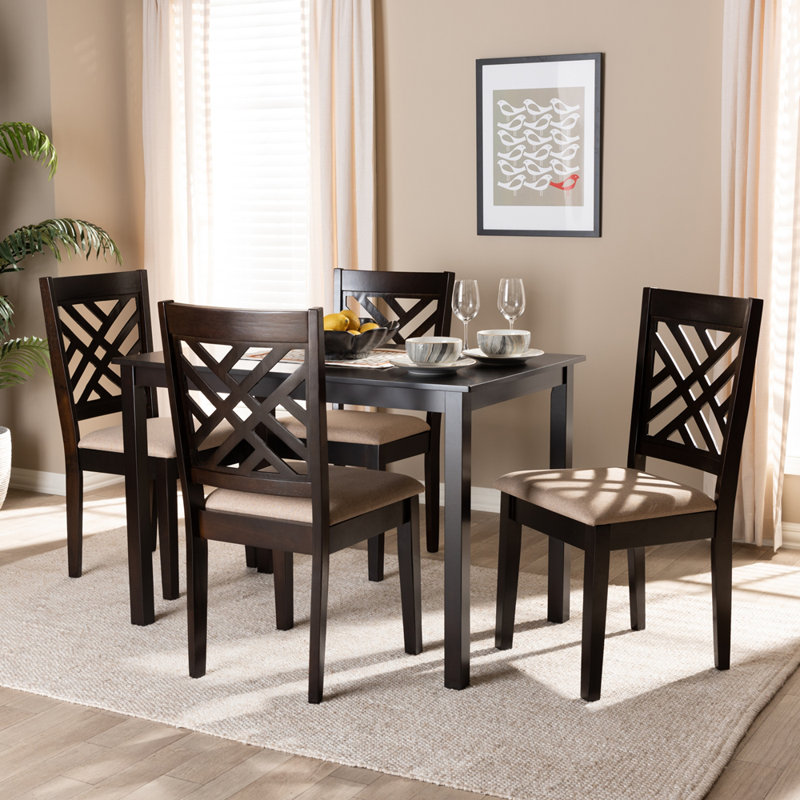 Fraserburgh Rubberwood Solid Wood Dining Set, 5 Pieces: Table, 4 Chairs, Sand/Espresso Brown
