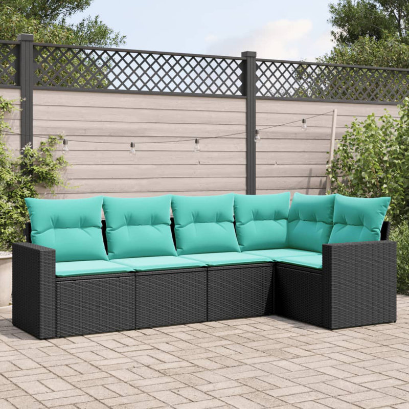  Ensemble de canapé de patio 5 pièces avec coussins en rotin de polyester noir