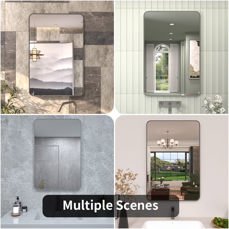 Lucha Gray Framed Wall Mounted Bathroom Vanity Mirror with Tempered Glass, 24" x 36", Gray