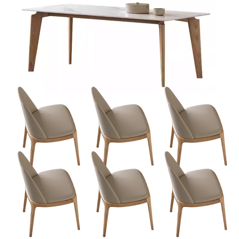 Simple Durable Rock Slab Ash Dining Table Set, 29.52"H x 78.74"L x 35.43"W