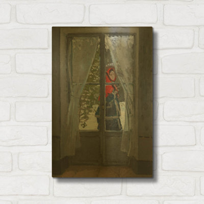 «Le mouchoir rouge» par Claude Monet, art mural en métal doré, 12 po x 16 po