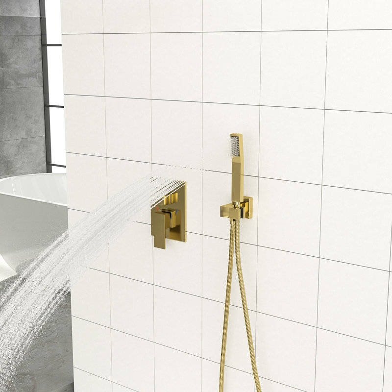 Ensemble de douche 1,8 gallons par minute, double tête de plafond dorée de 12 pouces, acier inoxydable, système de douche carrée et portatif, système de tête de soupape, avec soupape, gallon par minute et équilibre