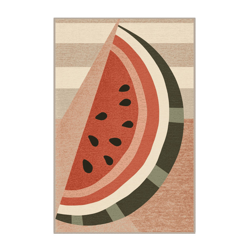 Machine Washable Olveston Watermelon Modern Striped Rug in Beige – Beige Binding, 7x10