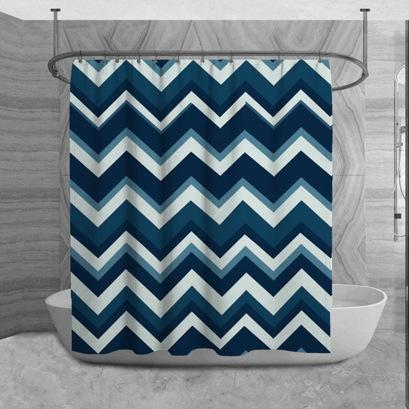 Chevron Shower Curtain Modern Bathroom Decor Blue, L 70 po x H 93 po