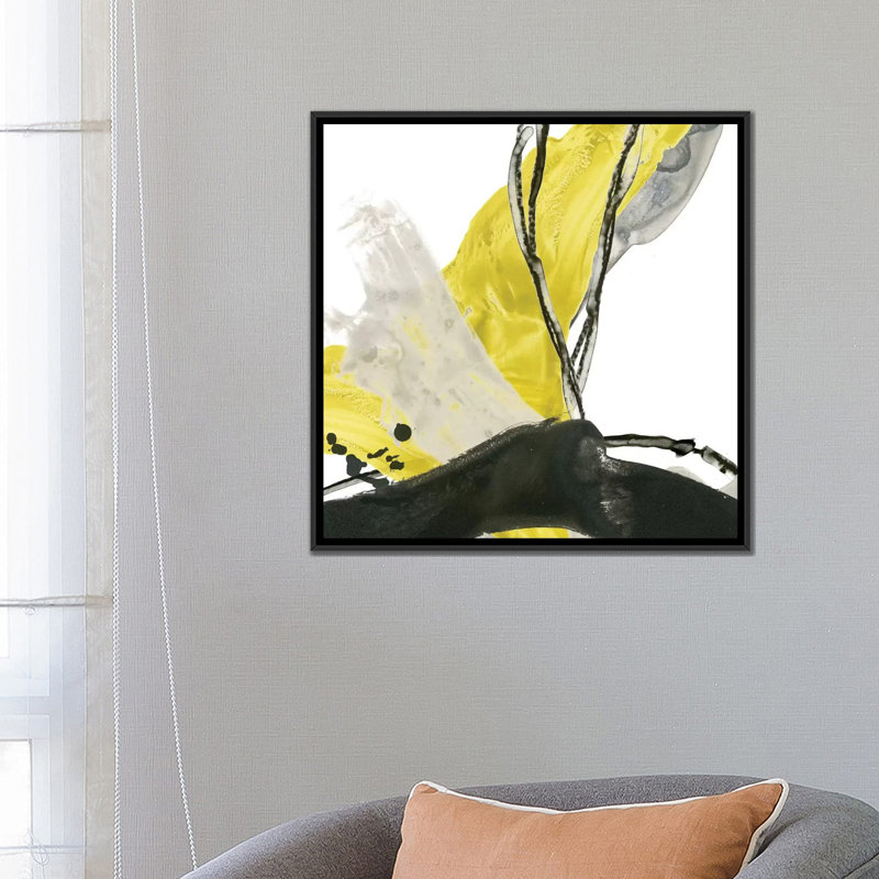 «Citron Flux III», impression sur toile, H 18 po x l 18 po x P 1,5 po, Toile avec cadre flottant noir, Pas de tapis