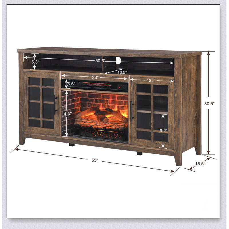 Meuble télé 55 po avec foyer électrique KD Inserts, Bois de grange récupéré