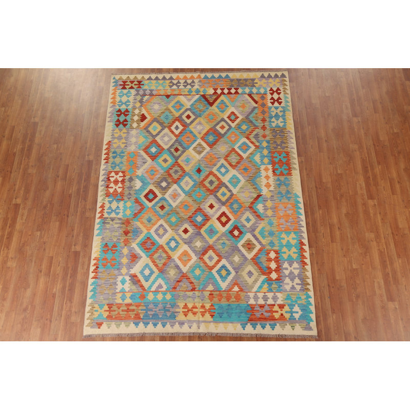 Tapis oriental réversible en laine Kilim 7 x 10