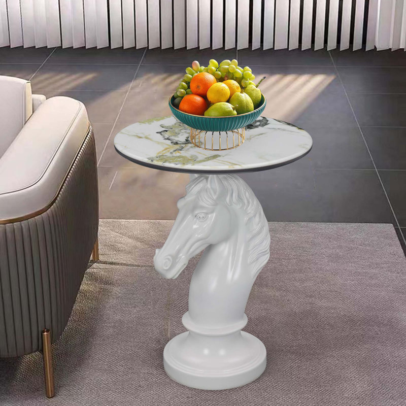 Table d'appoint en résine Mesadaven avec plateau en faux marbre, White