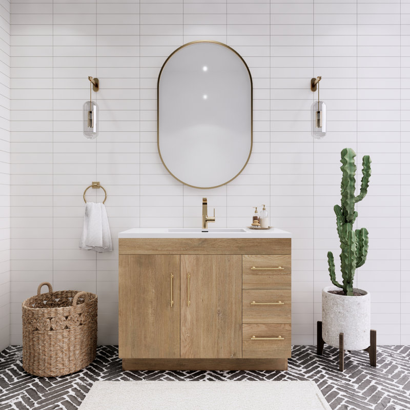 41.73228'' Single Bathroom Vanity with Acrylic Top, Teak Oak