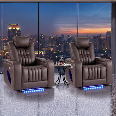 Bennie 36.1" Wide Modern Overstuffed Home Theater Power Recliner With Adjustable Headrest And Charging Ports (Set Of 2)