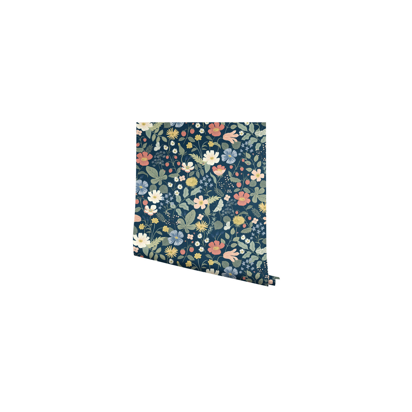 Rifle Paper Co. Strawberry Fields 27" L x 27" W Smooth Wallpaper Roll, Blue/Pink