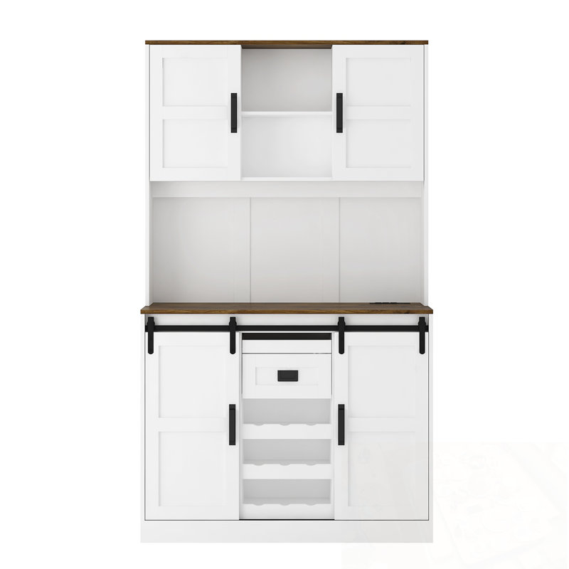 Armoire de rangement Pantry avec porte de grange coulissante et tablette ouverte