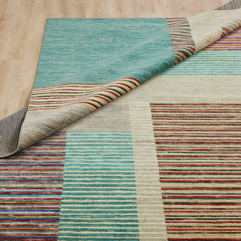 Axim Verdant & Ember Striped Hand-Knotted Wool Area Rug, Rectangle 10' x 14'