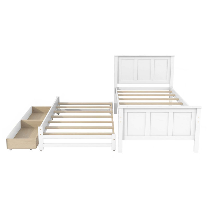 Platform Bed with Trundle and Drawers, White