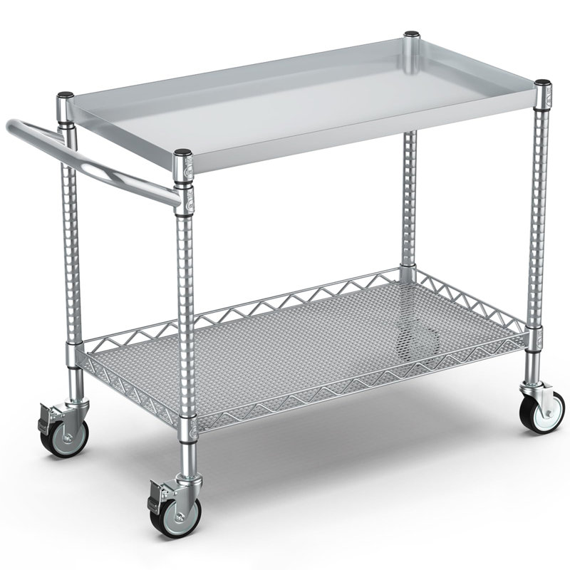 Chariot utilitaire à 2 niveaux avec roues, Argent argent