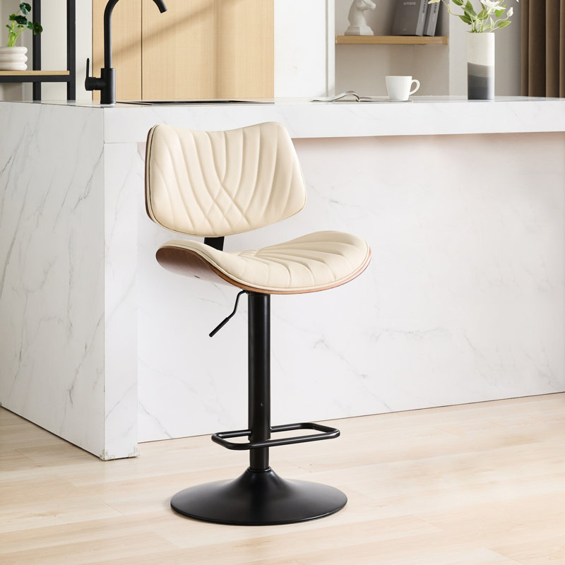 Chaises de bar réglables et similicuir, pivotant à 360 °, ergonomique, pour îlot de cuisine / salle à manger / café, style moderne Mid-Century, tabouret pivotant beige, hauteur de comptoir, siège en cuir pour cuisine / salle à manger