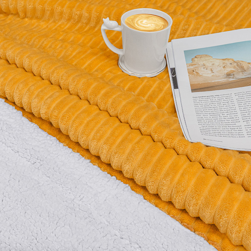 Jeté en molleton ultra doux Sherpa, couverture en microfibre côtelée chaude et confortable pour canapé-lit, Jeté, Jaune