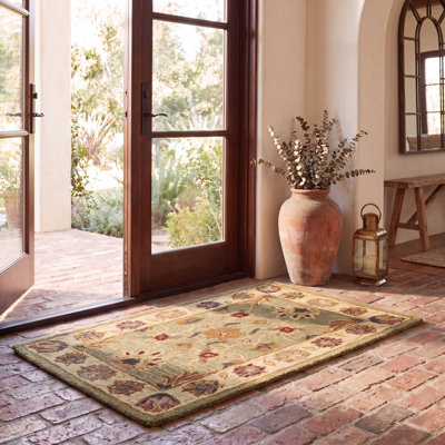 Tapis vert / doré en laine touffeté à la main Cranmore